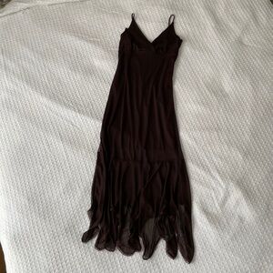 Vintage Chocolate Brown Asymmetrical Midi Dress - Size S